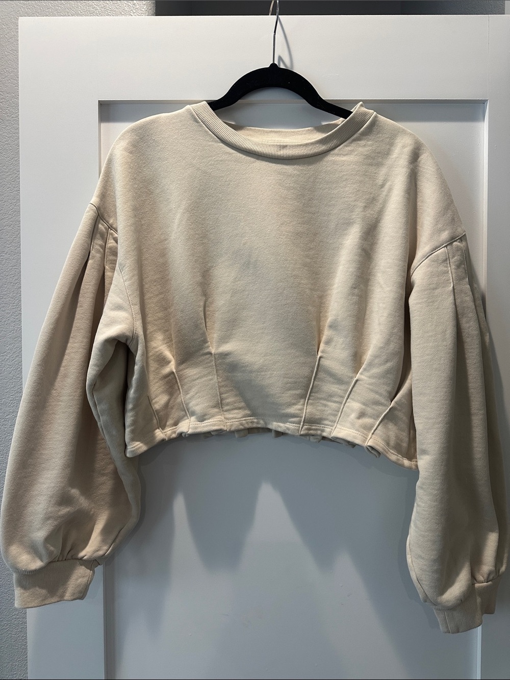 Anthropologie Neutral Cropped Sweatshirt - Cream Women Top